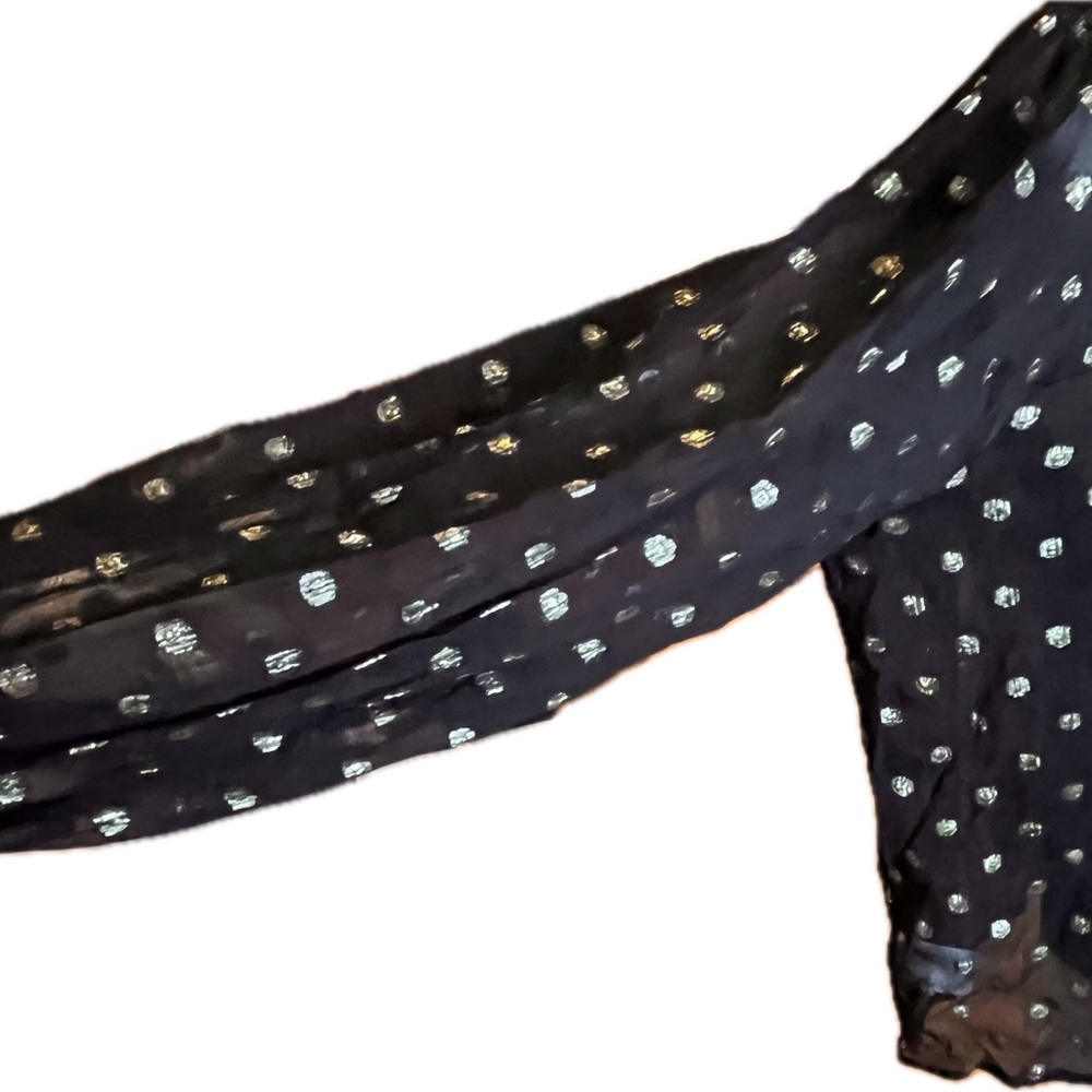 Evereve Sheer Black With Gold Dots Long Sleeve Mockneck Blouse with Cami Size M - Picture 5 of 11